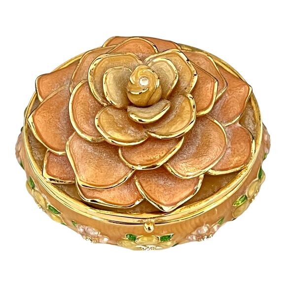 Vintage Joan Rivers Pin And Trinket Box Enamel Crystals Floral Design 3J - Picture 3 of 6